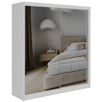 SCHWEBETÜRENSCHRANK mit Schubladen 200 - DUBROWNIK - Weiß mit Spiegel - Alufarben/Weiß, Holzwerkstoff/Metall (200/216/61cm) - MKS