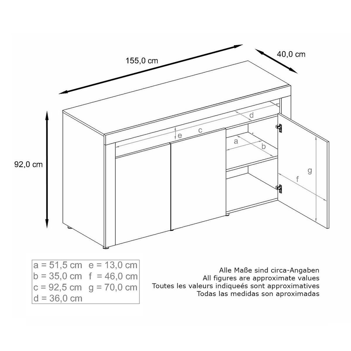 SIDEBOARD Valencia Grau Hochglanz / Grau Hochglanz - Grau, Holzwerkstoff (155/92/40cm) - Vladon
