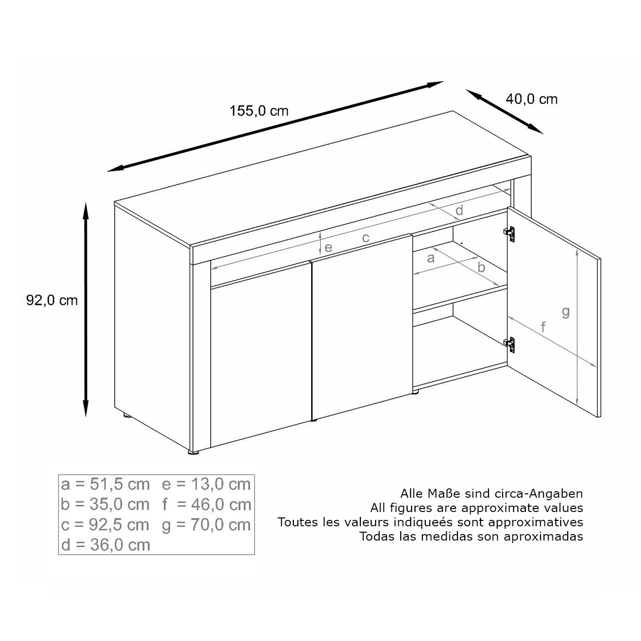 Thumbnail - Vladon Sideboard, Hellgrau, Holzwerkstoff, 155x92x40 cm, Wohnzimmer, Kommoden & Sideboards, Sideboards