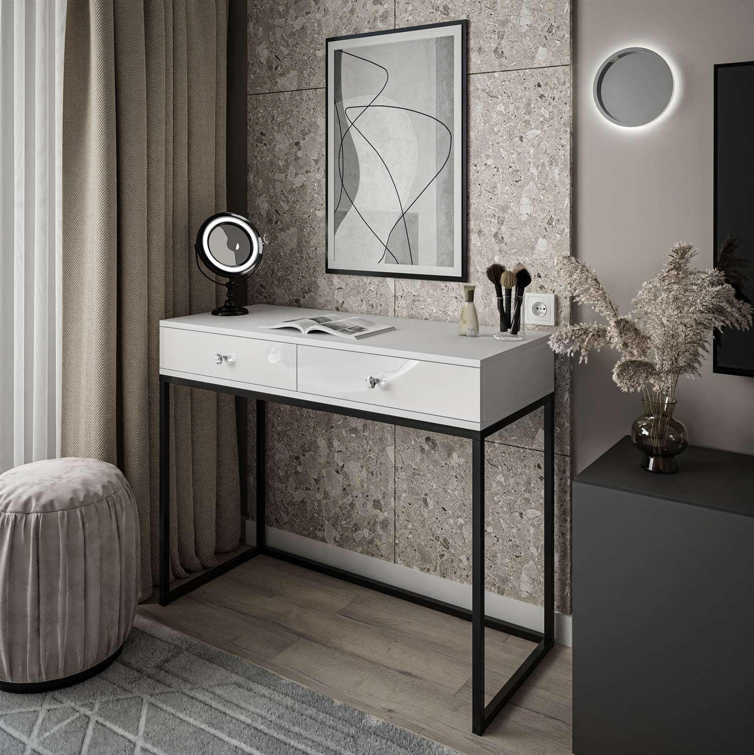 KONSOLE BLANCO LOFT Schwarz / Weiß Hochglanz Kristallgriff - Weiß Hochglanz/Schwarz, Holzwerkstoff (42/100/81cm) - Lookway