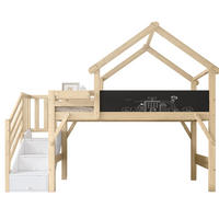HAUSBETT 90/200 cm Weiß/Natur mit Stauraumtreppe und Tafel - Weiß, Holzwerkstoff (90/200cm) - Flora Grace