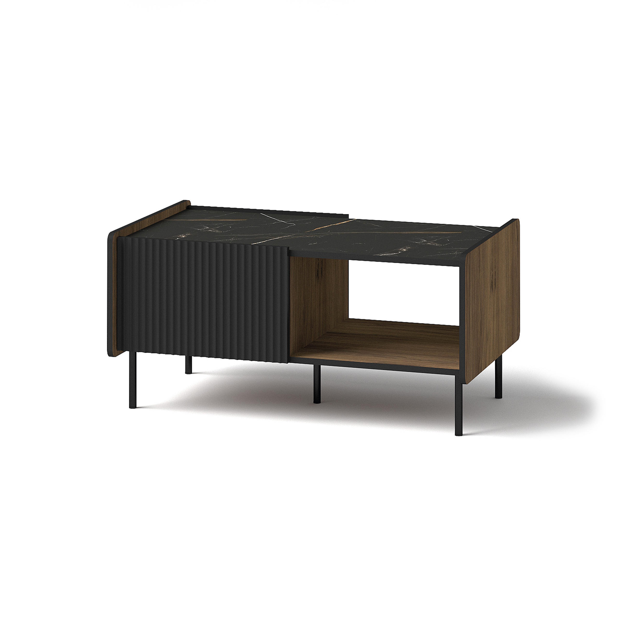 COUCHTISCH Prestigo Schwarz, Warmia Walnuss, Zweitürige Couchtisch - Walnussfarben/Schwarz, Holzwerkstoff (58/98/47cm) - Bettso