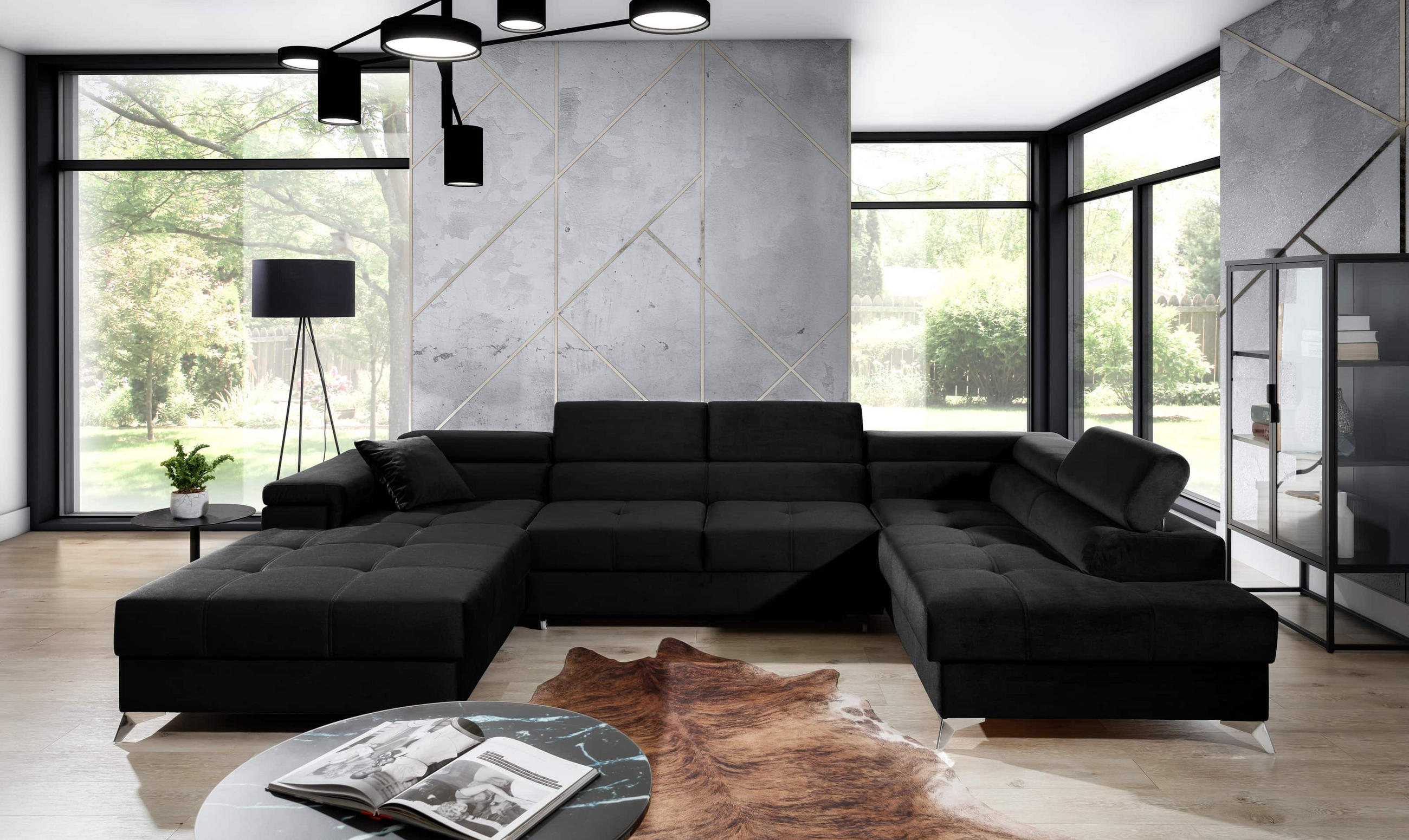 WOHNLANDSCHAFT mit Schlaffunktion und Bettkasten, Kronos-Stoff - Chromfarben/Schwarz, Textil/Metall (202/90/345cm) - Eltap