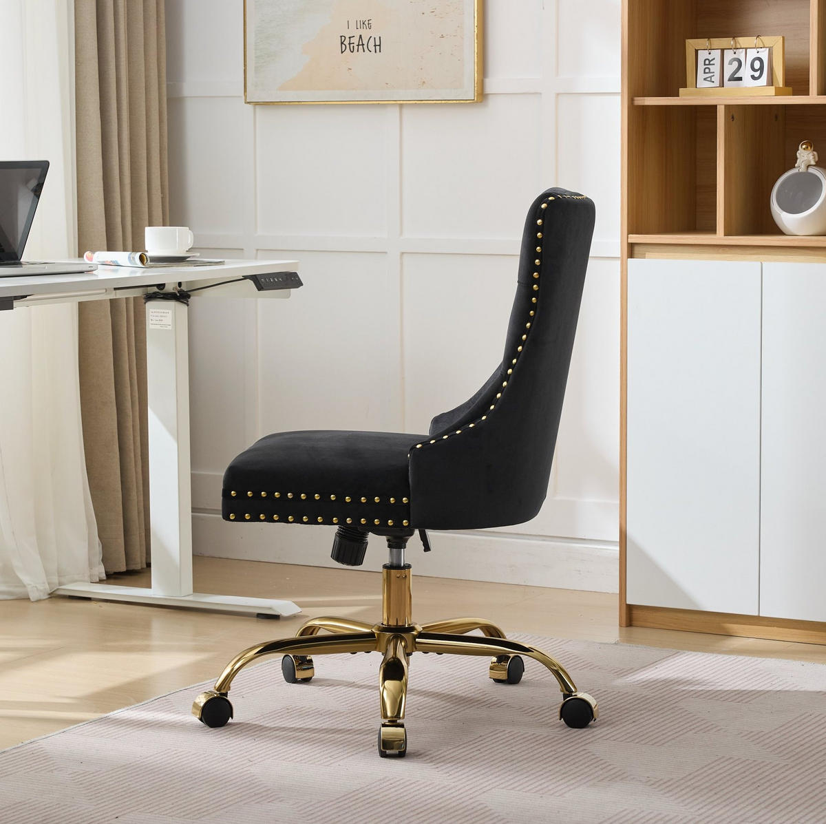 BÜROSTUHL Samt Schwarz mit goldfarbenem Metallgestell - Schwarz, Metall (50/98/63cm) - Meubliv