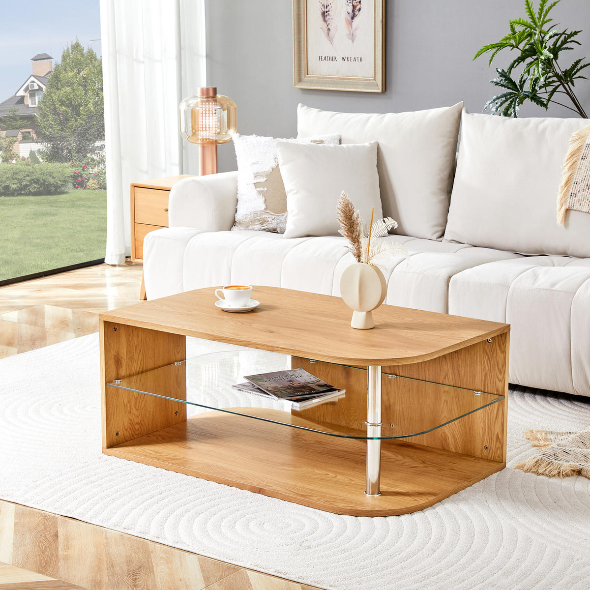 COUCHTISCH 100/60/42 cm mit Stauraum und Glasablage in skandinavischem Design, Naturholz - Naturfarben, Holzwerkstoff (100/60/42cm) - Redom