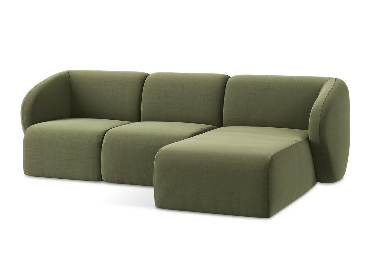 ECKSOFA Rechts Samt Stoff Grün - Schwarz/Olivgrün, Holzwerkstoff/Kunststoff (248/166cm) - Makamii