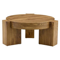 KONFERENČNÍ stolek 61/61/30 cm dřevodekor z MDF s tónovaným sklem 2v1 - přírodní, kompozitní dřevo (61/61/36cm) - OKWISH