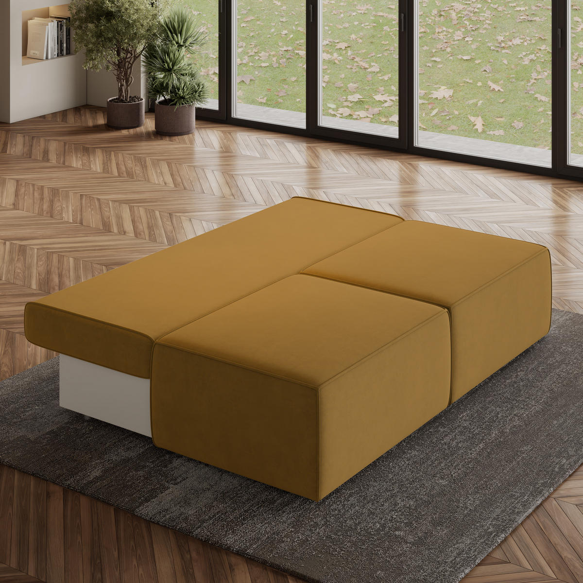 ECKSOFA VARNA M Gelb Velours-Stoff mit Schlaffunktion - Gelb, Holz (196/158cm) - MASSENO