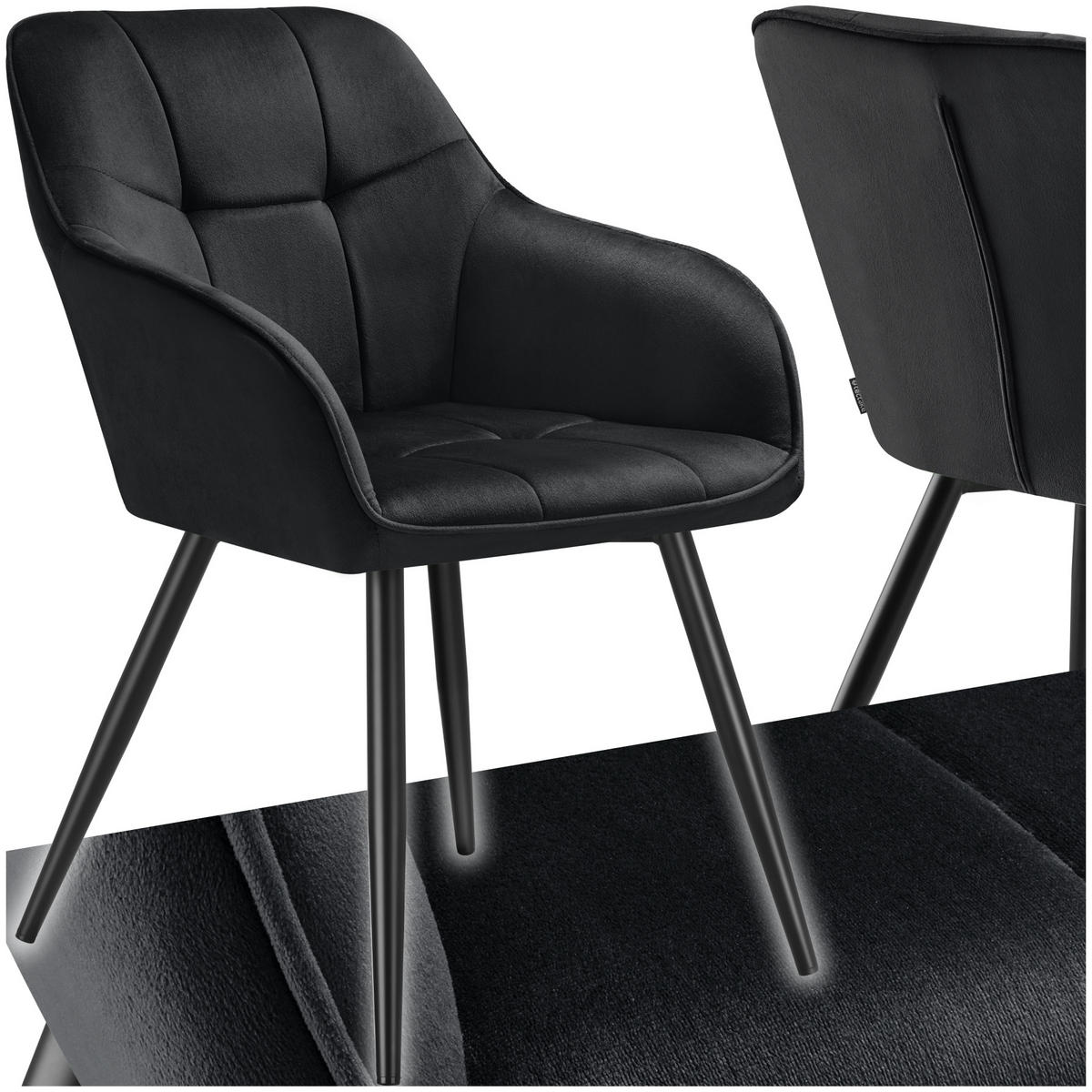 ESSZIMMERSTUHL Marilyn,58 x 62 x 82 cm,schwarz/schwarz - Schwarz, Kunststoff (58/82/62cm) - tectake