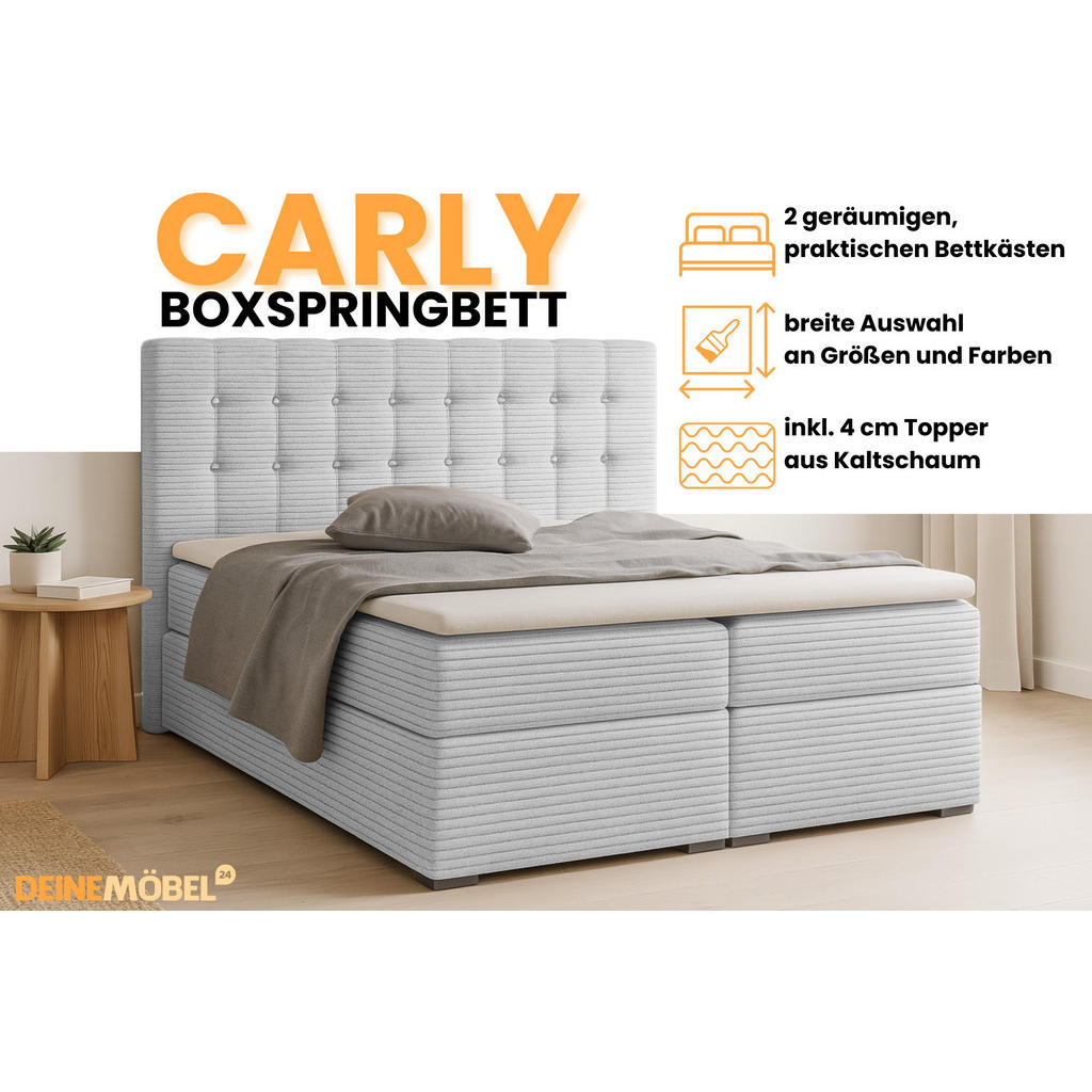 Thumbnail - Deine Möbel 24 Boxbett, Hellgrau, Holz, Holzwerkstoff, Textil, H3, 122x200 cm, Schlafzimmer, Betten, Boxspringbetten