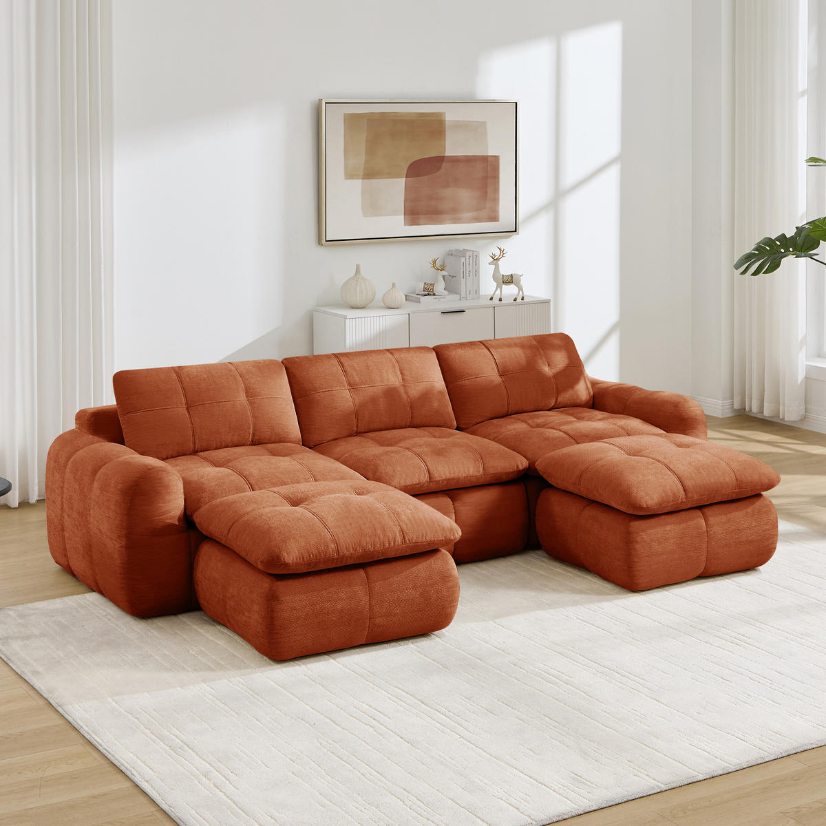 WOHNLANDSCHAFT DE-34464 U-Form mit 2 Ottomanen Orange - Orange, Textil (160/68/264cm) - ComfortXL