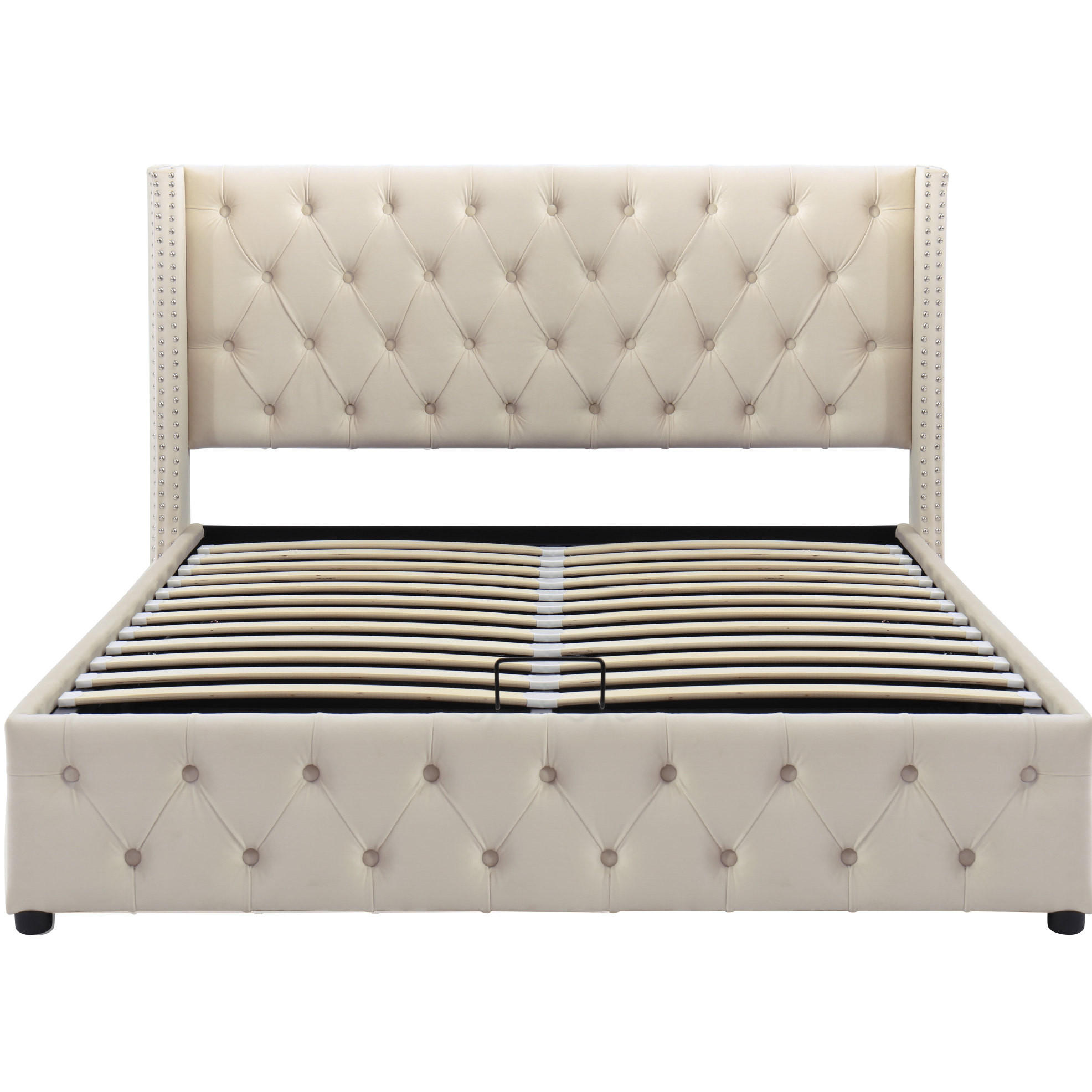 POLSTERBETT 140/200 cm aus Samt Beige mit Bettkasten im Chesterfield-Stil - Beige, Textil (140/200cm) - Flora Grace