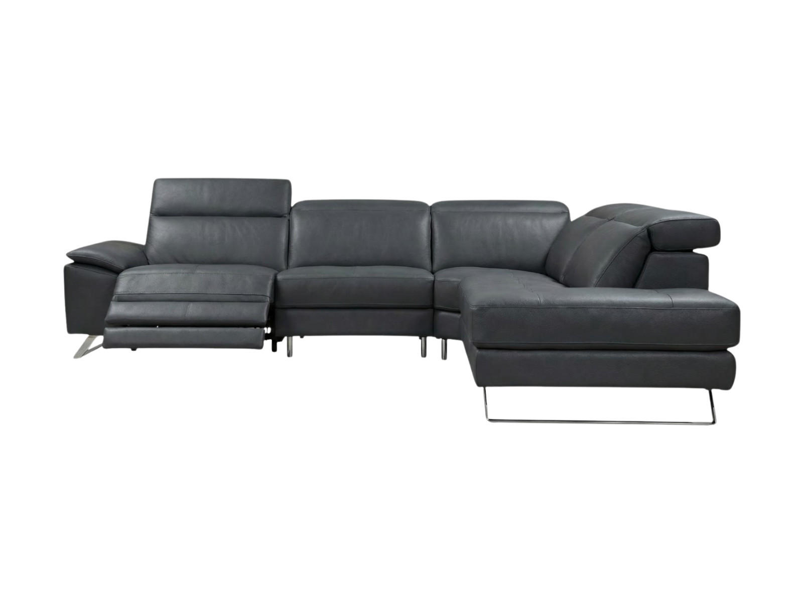 ECKSOFA Genius Echtleder mit 1 x Relaxfunktion Anthrazit - Anthrazit, Leder/Metall (264/230cm)
