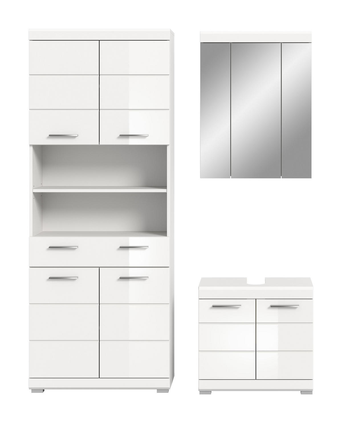 BADKOMBINATION 3tlg. Scout Bad in weiß Nachbildung und weiß hochglanz B/H/T: 149x191x34 cm - Weiß, Holz (149/191/34cm)