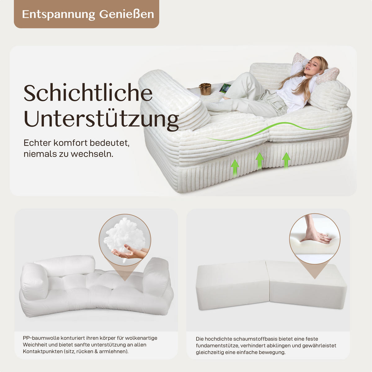 LOUNGE sofa cord Beige - Beige, Textil (218/80/90cm) - Vercart