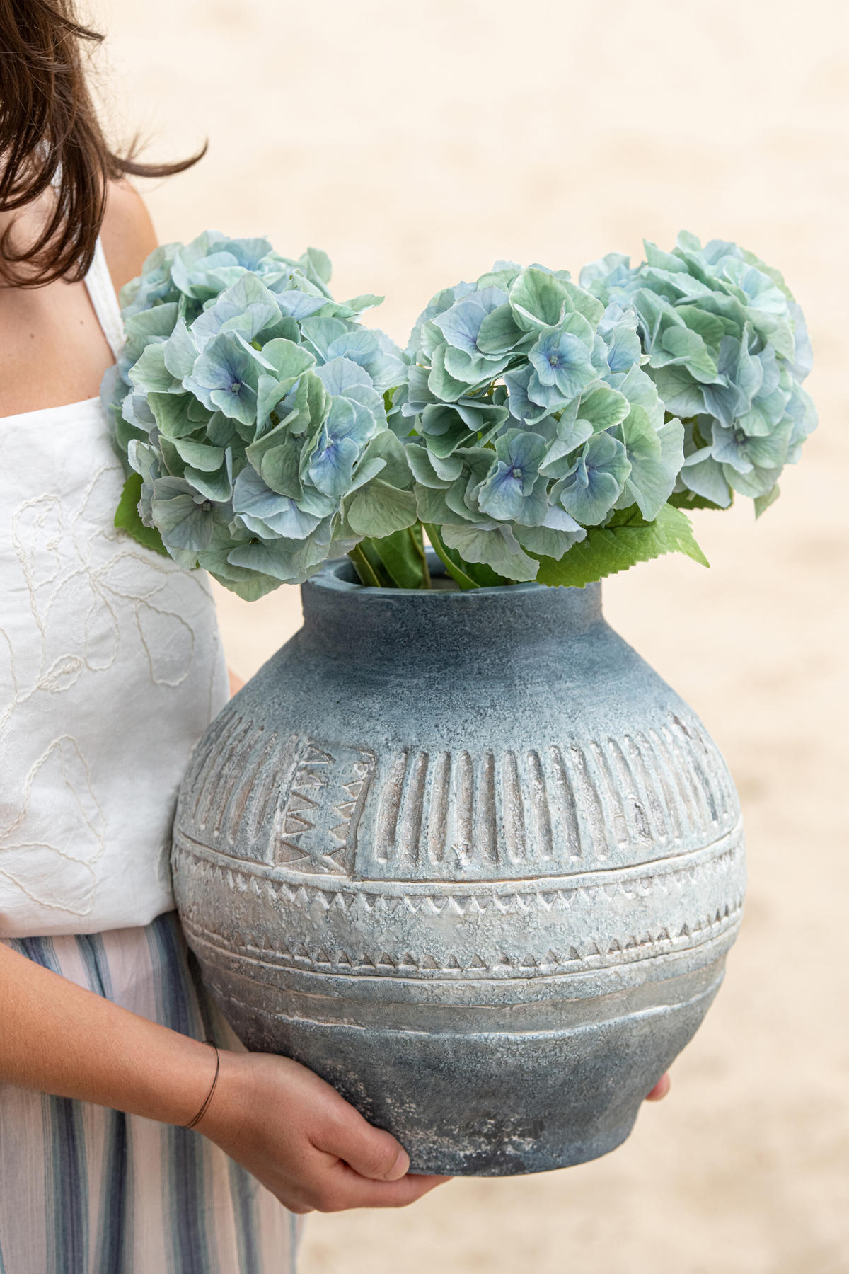 BLUMENTOPF ANTIK AUßEN Blau - Blau, Glas/Naturmaterialien (28/28cm) - J-Line