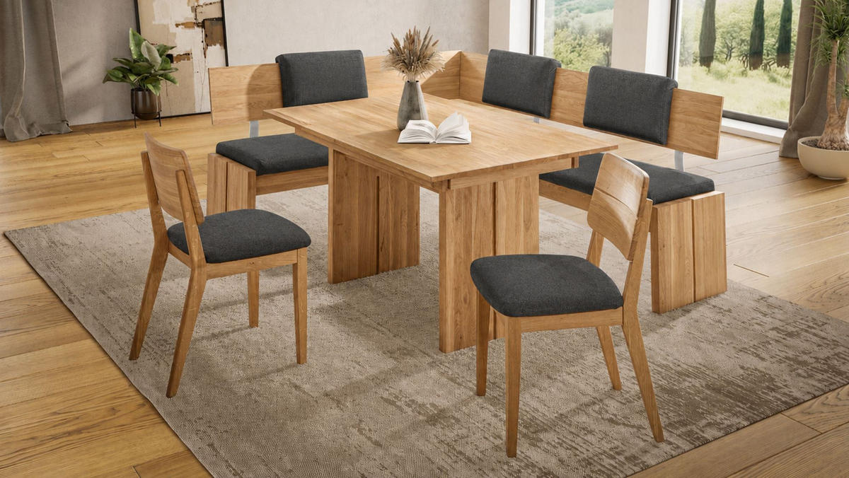 ECKBANKGRUPPE Modern Dani 2 für 7 Personen Massivholz Wildeiche/Grau - Wildeiche/Grau, Holz (167/85/192cm) - 58aufmkessel