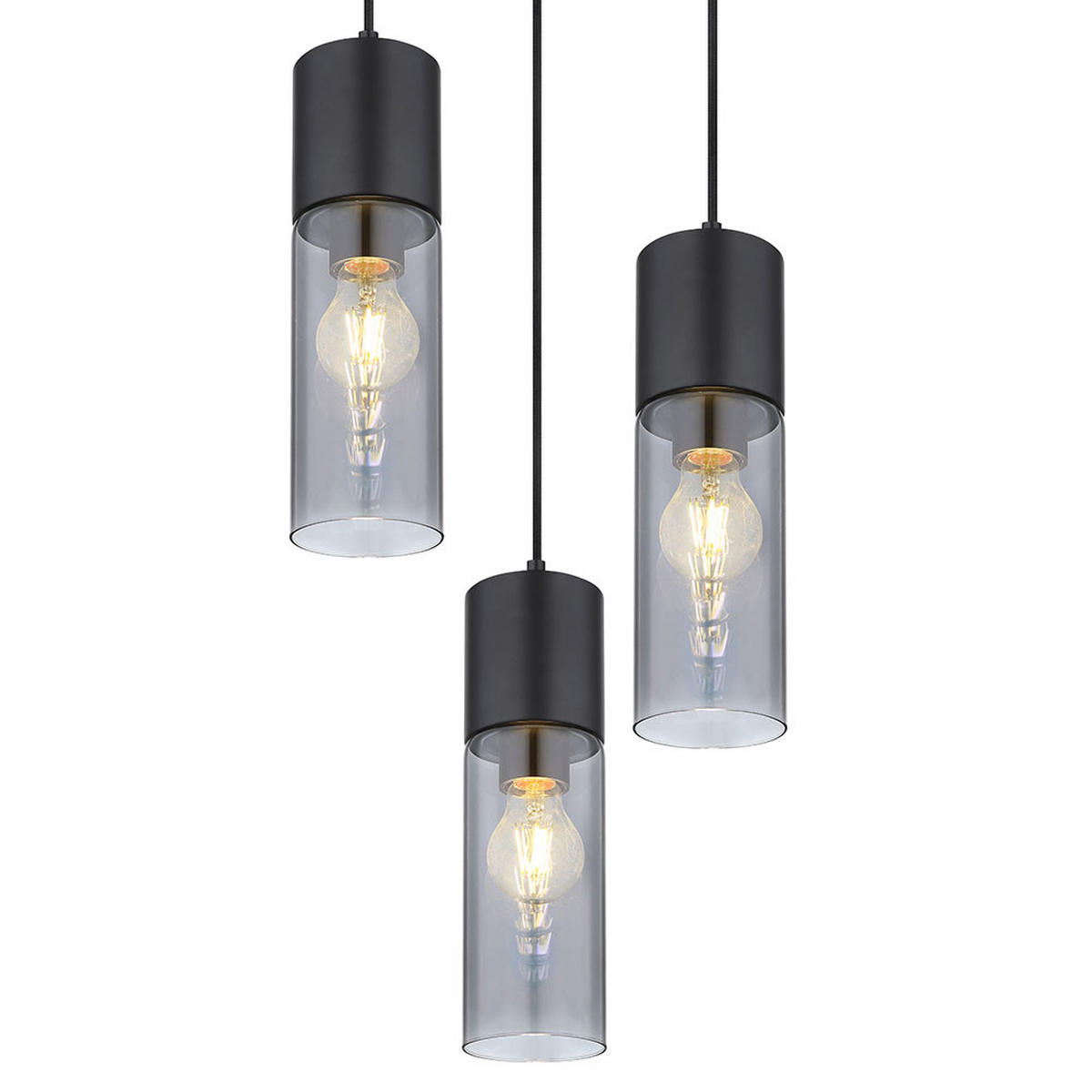 HÄNGELEUCHTE Metall Rauchglas Grau - Schwarz, Metall (30/30/150cm) - Globo Lighting