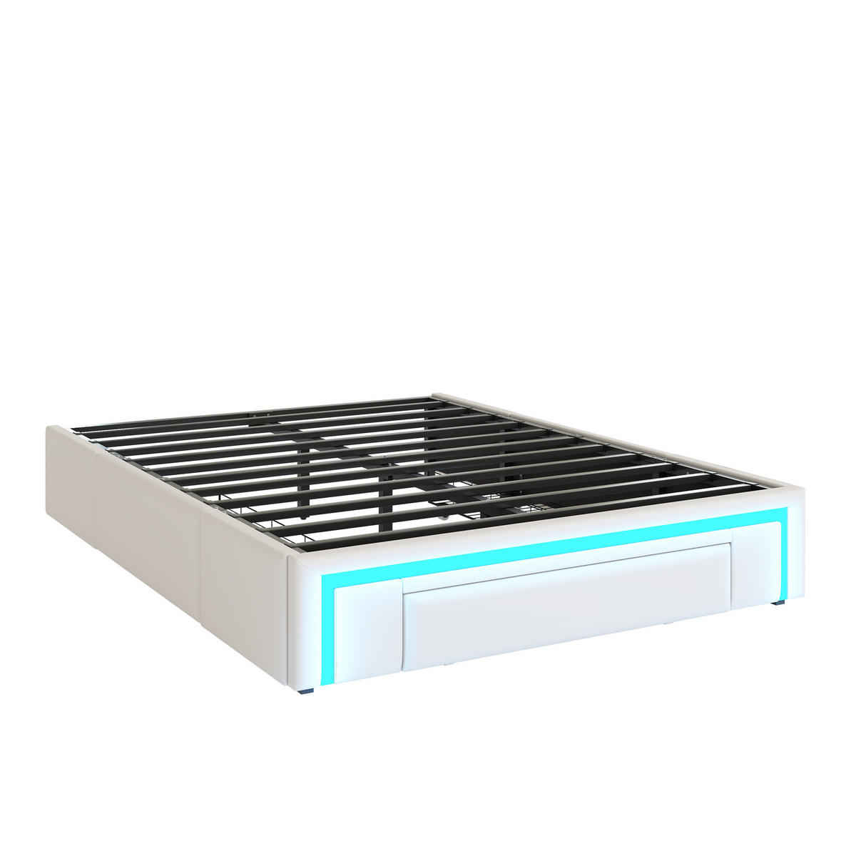 BETTGESTELL 140/200 cm beige mit Schubladen und LED-Beleuchtung - Beige, Kunststoff (140/200cm) - OKWISH