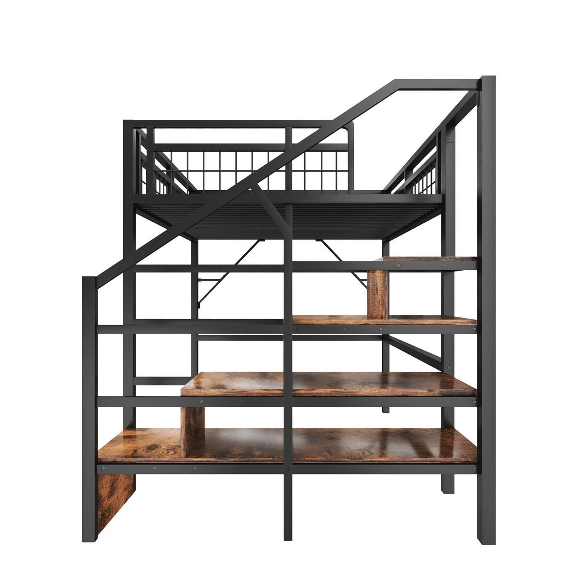 HOCHBETT 140/200 cm Schwarz mit LED-Lichtleiste und Stauraum - Schwarz, Metall (140/200cm) - MIVRAY