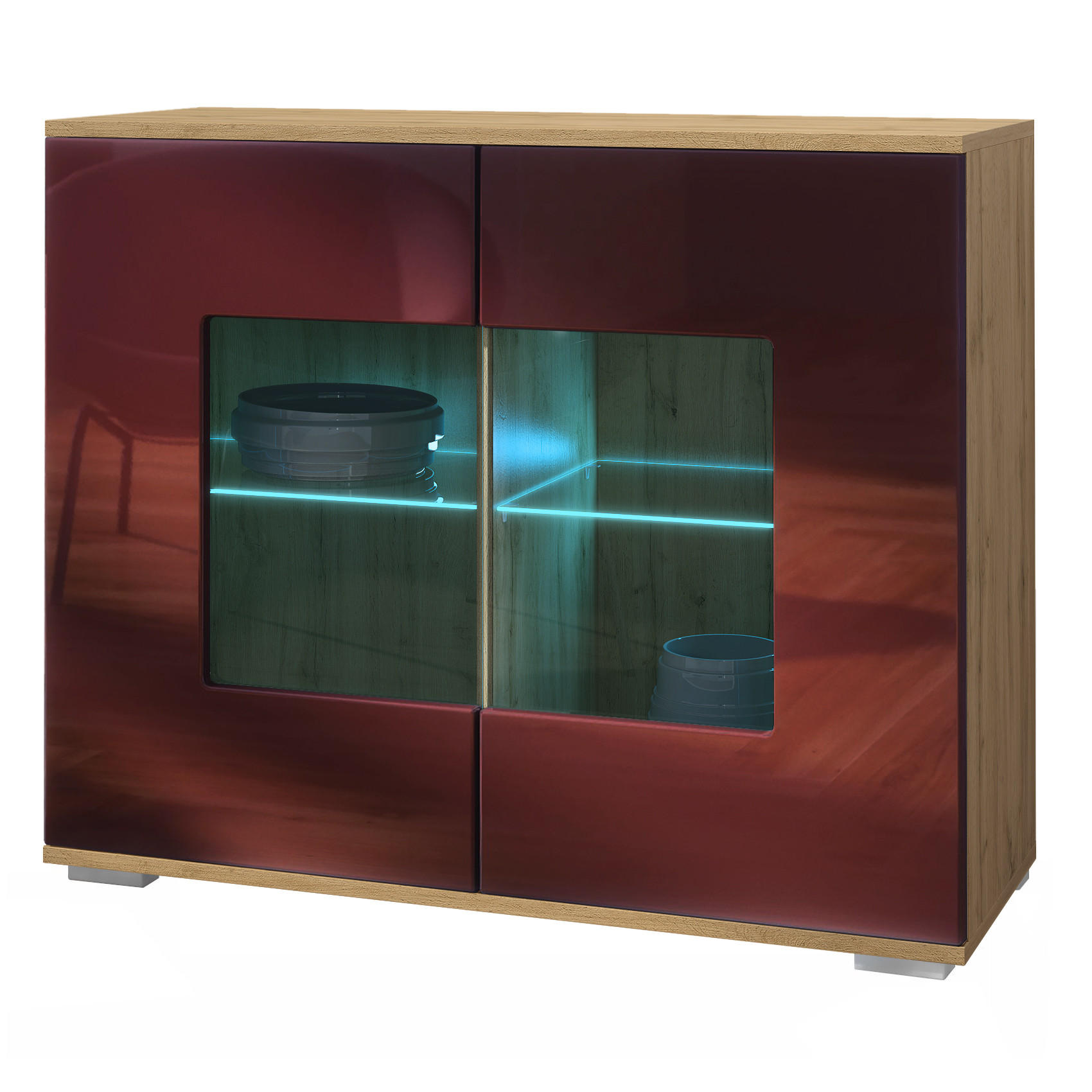 KOMMODE Grömitz Bordeaux Hochglanz - Bordeaux, Holzwerkstoff (92.5/75.5/35cm) - Vladon