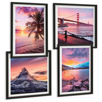 BILDER SET 4er Set - 50x50 cm & 40x60 cm Schwarzer Rahmen - Sonnenuntergangsbrücke Landschaft - Schwarz, Kunststoff (50/50cm) - TULUP
