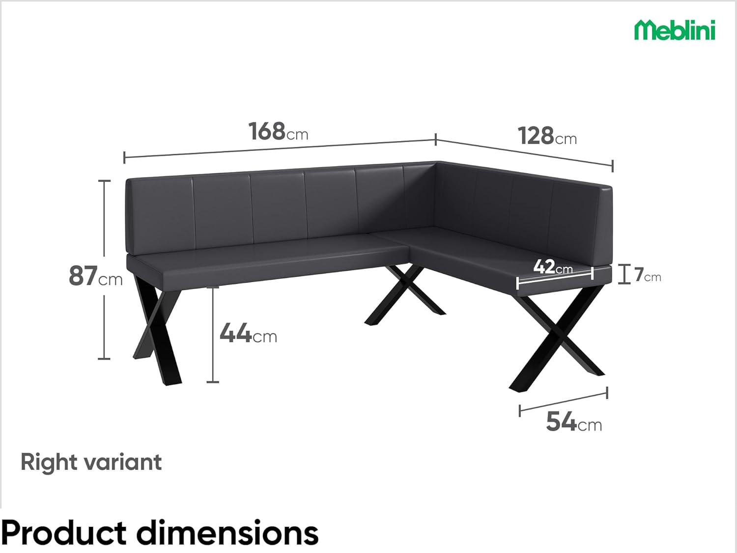 Thumbnail - Meblini Eckbank, Grau, Leder, L-Form, 168x128 cm, Esszimmer, Bänke, Eckbänke