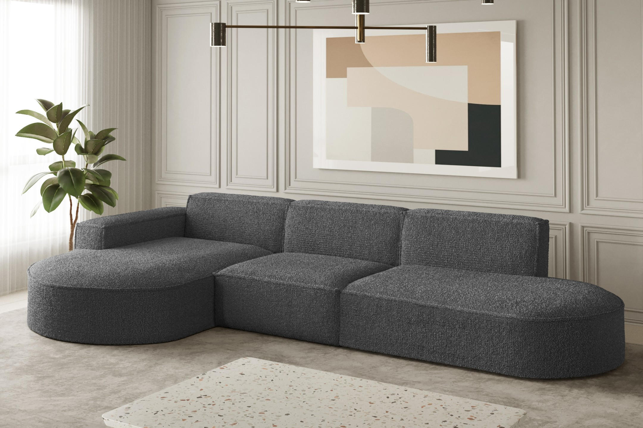ECKSOFA Designer L-Form MODENA Stoff Loop Graphit Links - Graphitfarben, Holz (165/296cm) - Kaiser Möbel