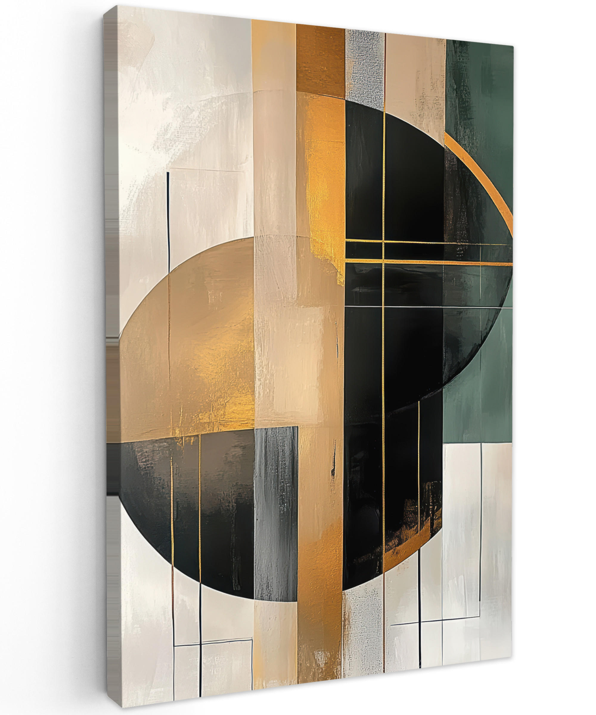 LEINWANDBILD Abstrakt - Gold - Bronze - Grün - Formen - Modern Deko Wohnzimmer 20x30 cm - Multicolor, Textil (20/30cm) - MuchoWow