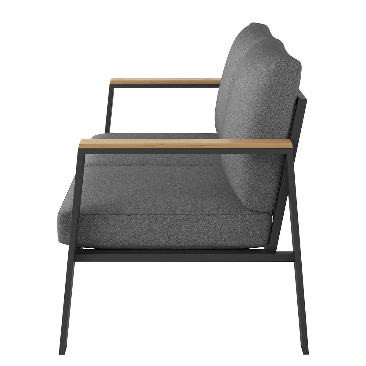 2-SITZER LOUNGESOFA - Aluminium / Polyester - Anthrazit - Anthrazit/Braun, Holz/Textil (132/74/75cm) - home24