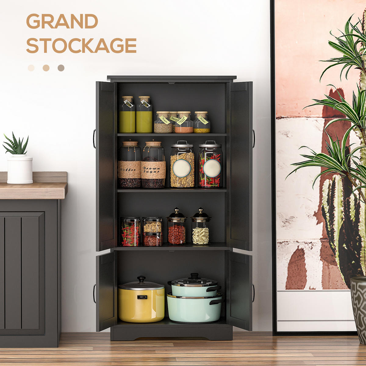 HIGHBOARD DE-10978 2 Türen & 3 verstellbare Böden Schwarz - Schwarz, Holzwerkstoff (30/123/60cm) - ComfortXL