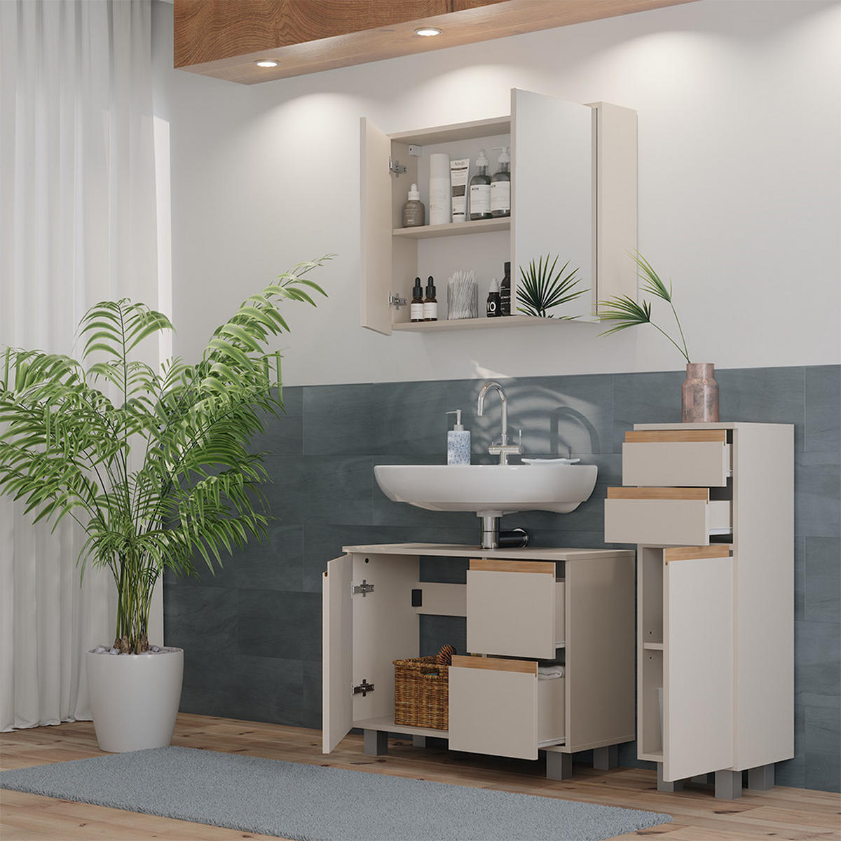 KOUPELNOVÝ NÁBYTEK J-Shape Kašmír/Řemeselné - kašmírová, kompozitní dřevo (80/60.8/33cm) - Vicco