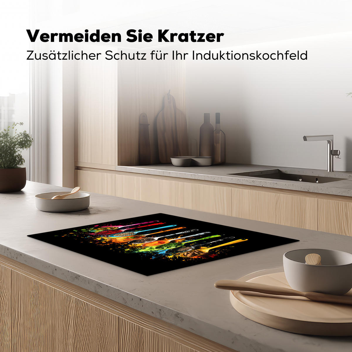 HERDABDECKPLATTE Löffel - Gewürze - Modern - Graffiti - Farbe - Farbenfroh 65x52 cm - Multicolor, Kunststoff (65/52/0.2cm) - MuchoWow