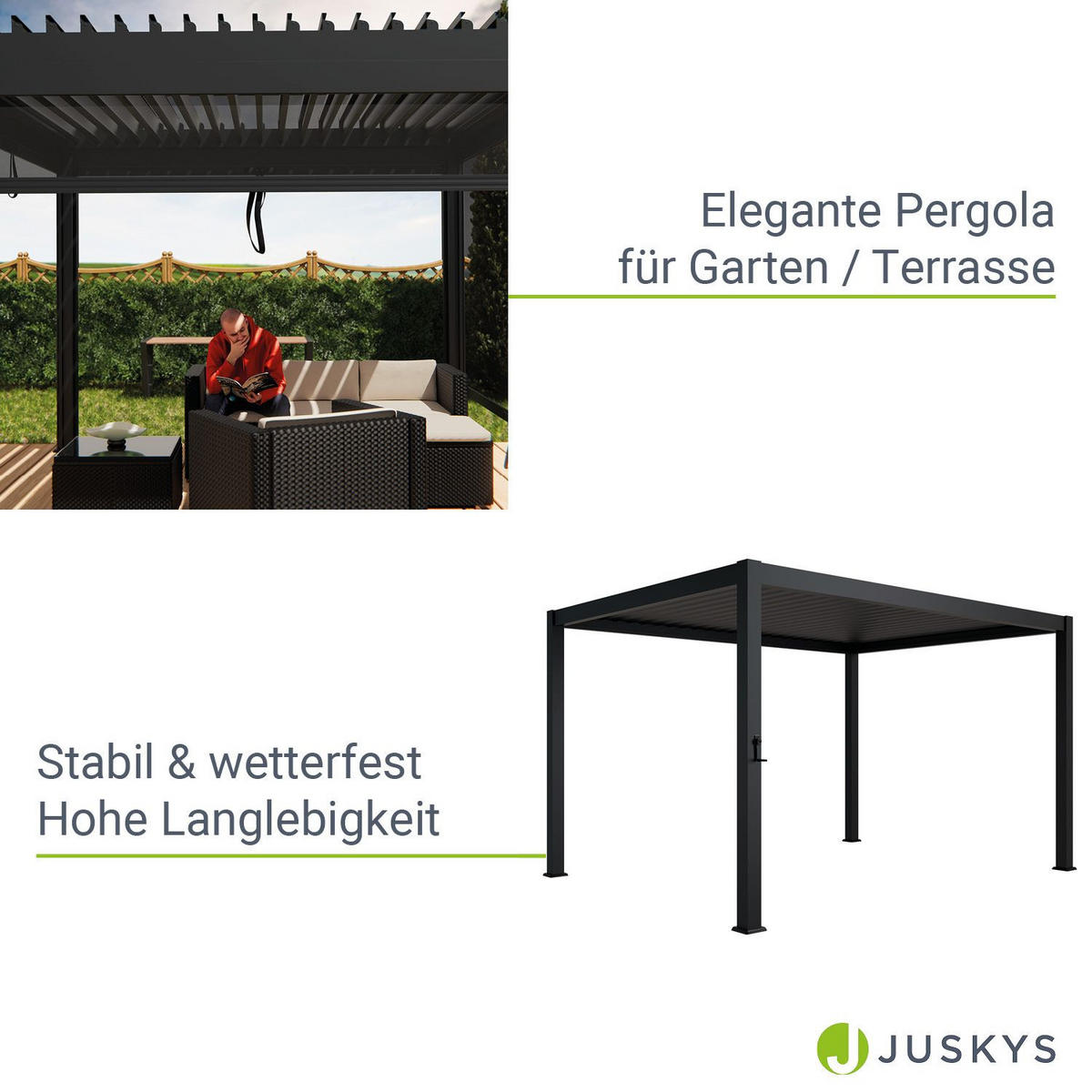 PERGOLA/ LAMELLENDACH Tahiti 3x4 m anthrazit - Anthrazit, Metall (392/240/400cm) - Juskys