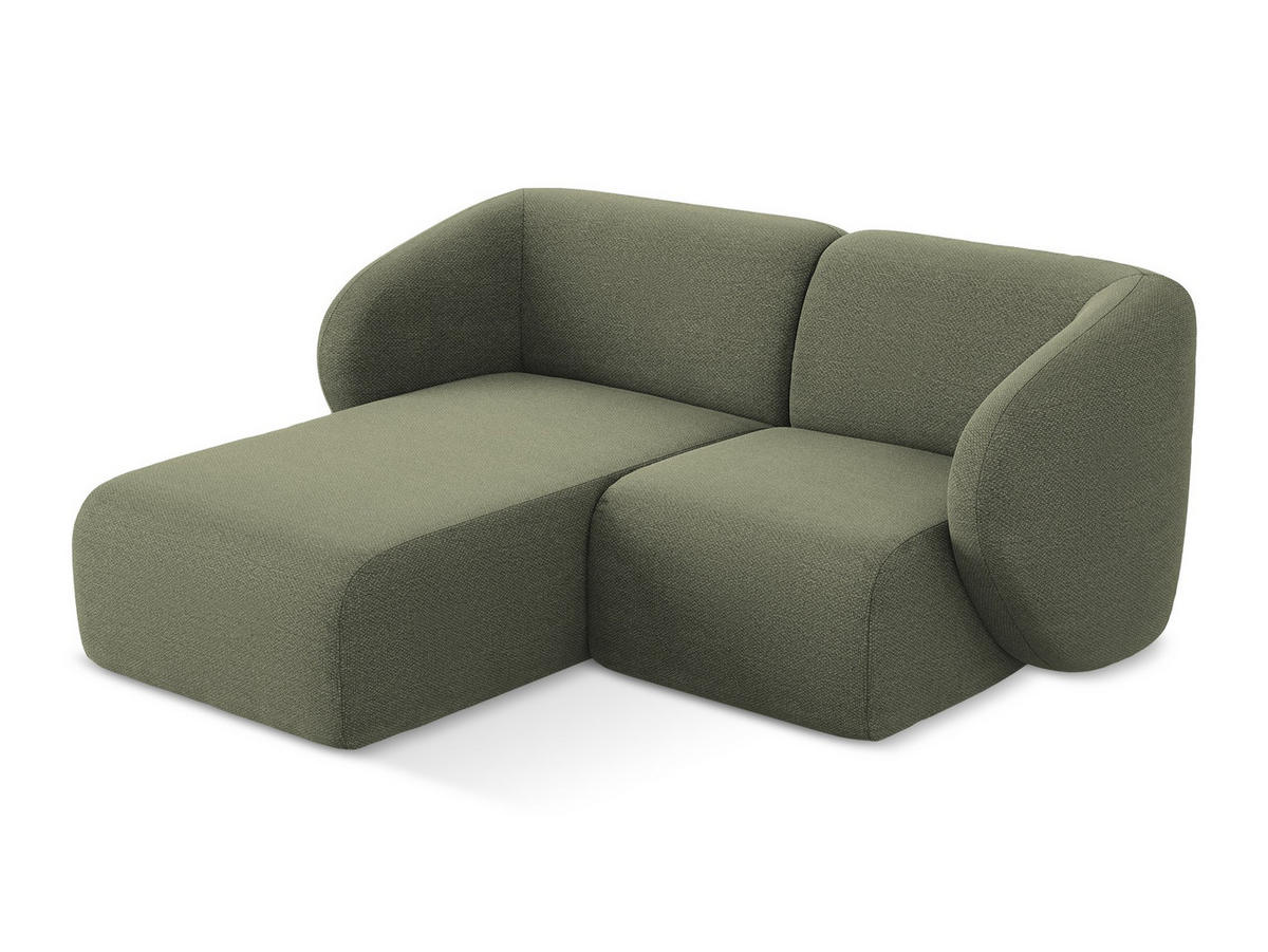 ECKSOFA Links Bouclé Stoff Grün - Schwarz/Olivgrün, Holzwerkstoff/Kunststoff (178/166cm) - Makamii