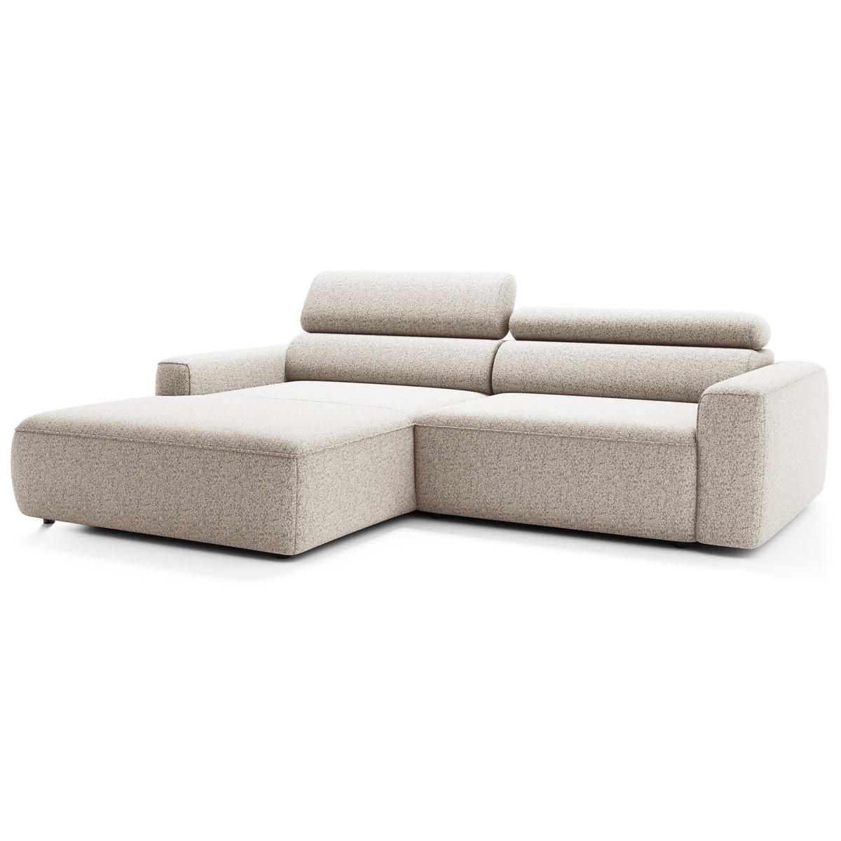 ECKSOFA Fando mit Schlaffunktion, L-Form, 4-Sitzer 252 cm, links Flechtstoff Hellbeige - Ecru/Schwarz, Holz/Kunststoff (252/182cm) - Selsey