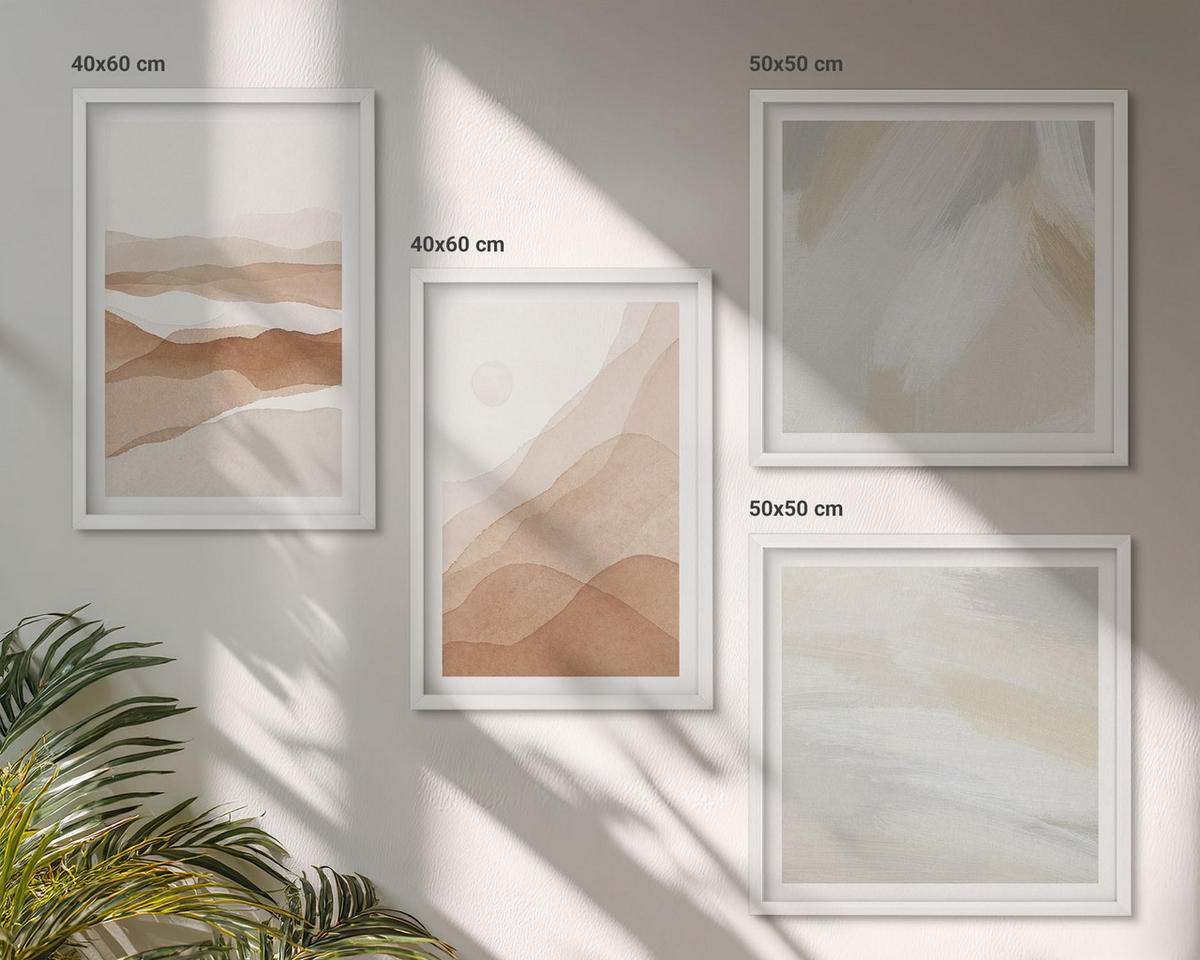 WANDBILDER 4er-Set - 50x50 cm & 40x60 cm Weißer Rahmen - Abstrakte braune Landschaften - Weiß, Kunststoff (50/50cm) - ArtPrintCave