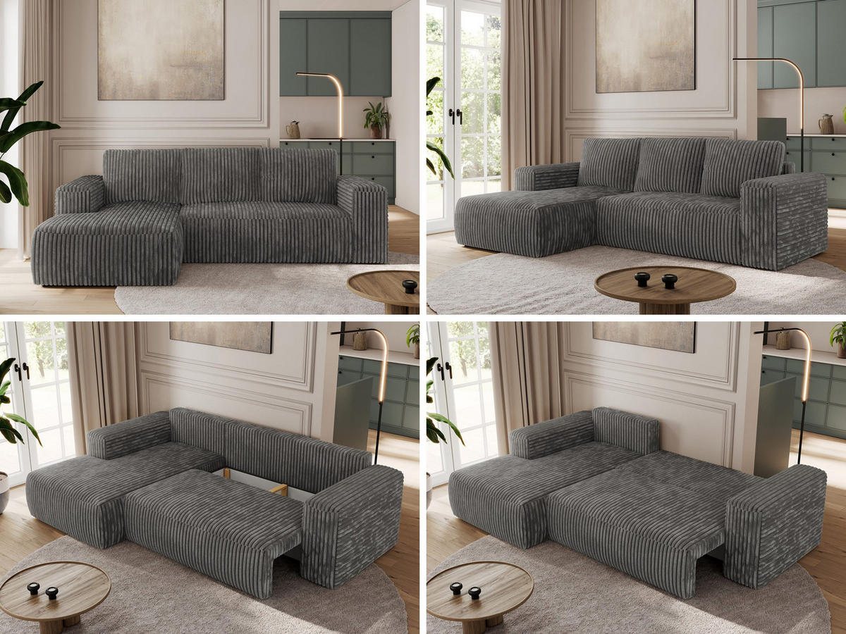ECKSOFA TRENTINO L Dunkelgrau Cord - Links - Dunkelgrau/Schwarz, Textil (266/164cm) - MKS