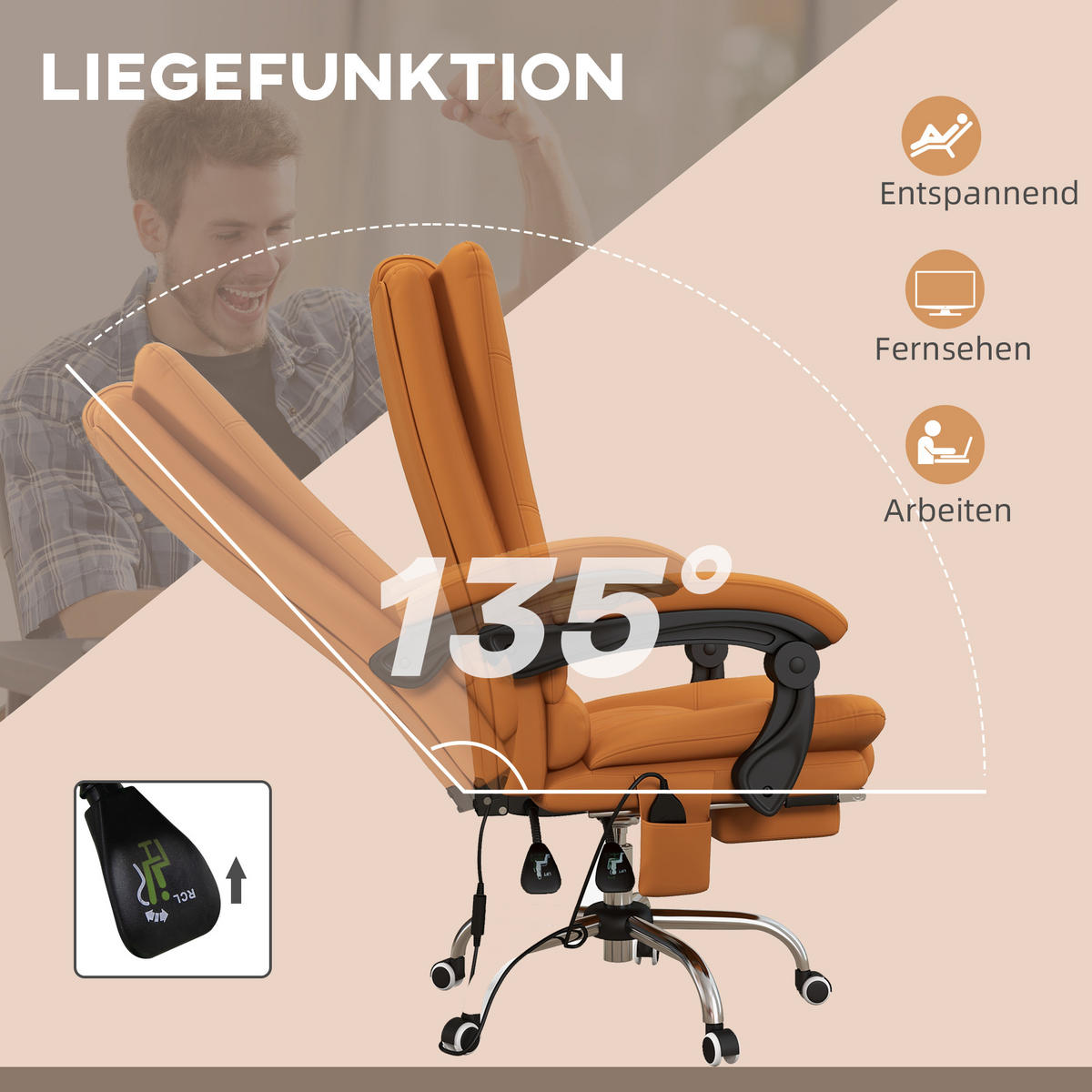 BÜROSTUHL mit Massagefunktion Ergonomischer Chefsessel mit Heizfunktion - Braun, Kunststoff (70/118/64cm) - Vinsetto
