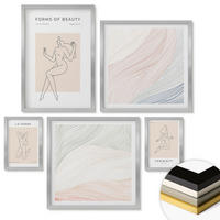 WANDBILDER 5er Set - 50x50 cm & 20x30 cm & 40x60 cm Silberner Rahmen - Weibliche Silhouetten auf Plakaten - Silberfarben, Kunststoff (40/60cm) - ArtPrintCave