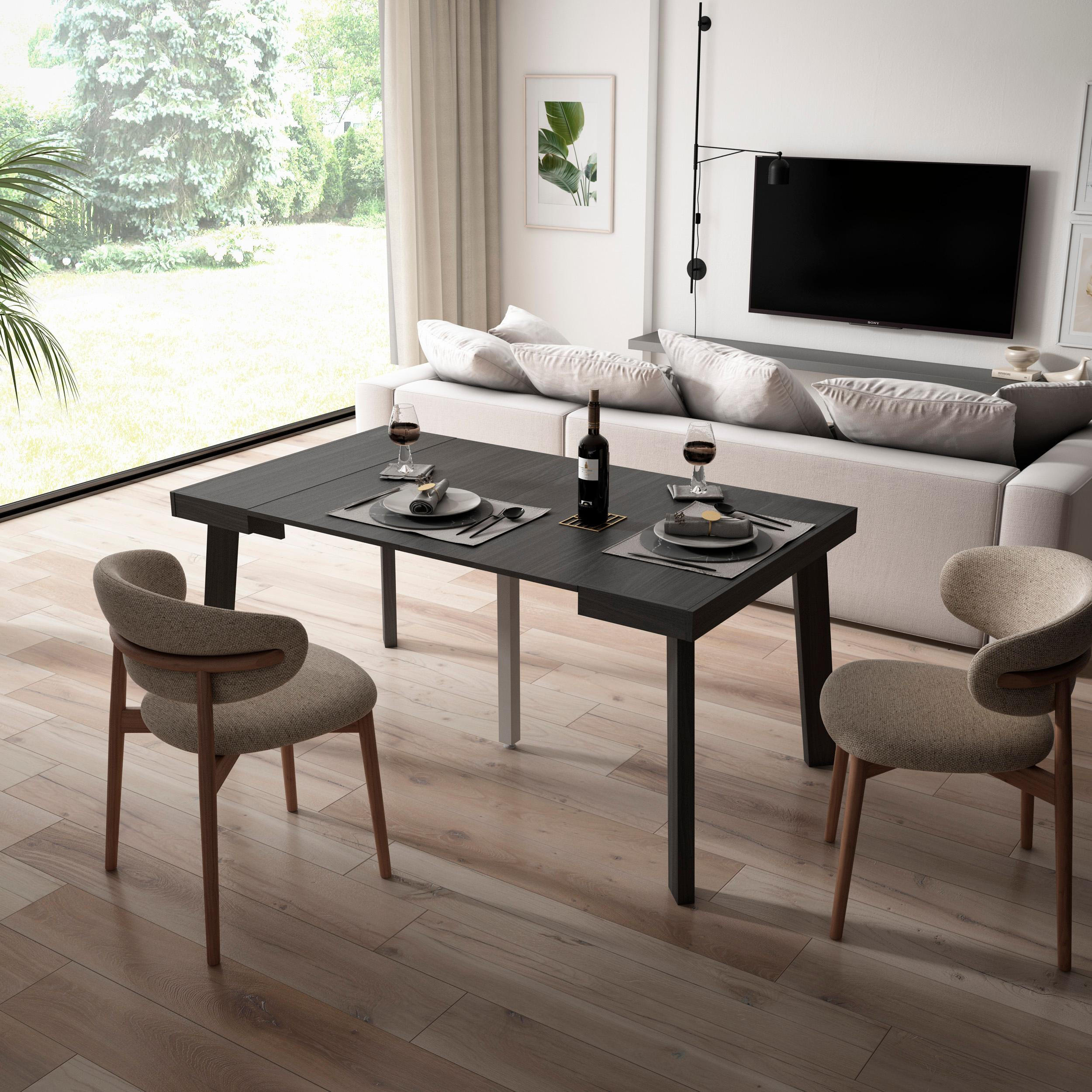 KONSOLENTISCH ausziehbar 58 bis 160cm, für 8 Gäste, schwarz, 90/58/73cm - Schwarz, Holzwerkstoff (90/160/73cm) - Skraut Home