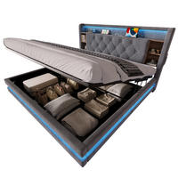 BOXBETT 160/200 mit LED/USB, Kopfteil-Regal & Hydraulik, Samt, Dunkelgrau - Dunkelgrau, Holz (160/200cm) - LVHOM
