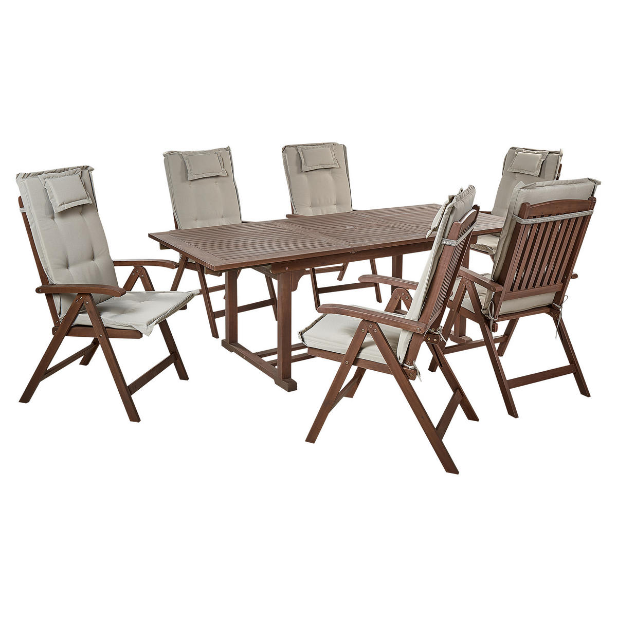 GARTENMÖBEL-SET 6-Sitzer Akazienholz Auflagen taupe Amantea - Dunkelbraun/Beige, Holz - Beliani