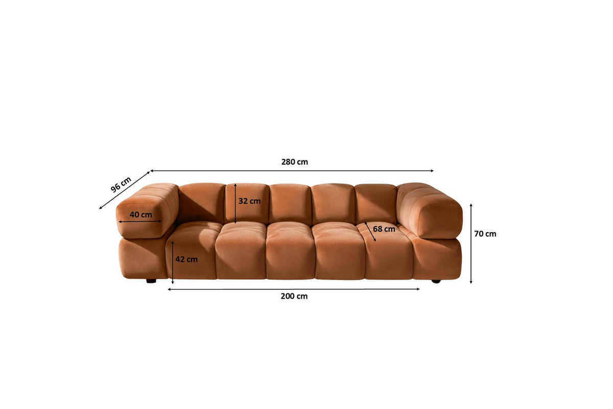 SOFA 4-Sitzer, Couch, Veloursstoff Bluvel, Zimtfarbe, Averro - Orange, Holz (280/70/96cm) - Kaiser Möbel