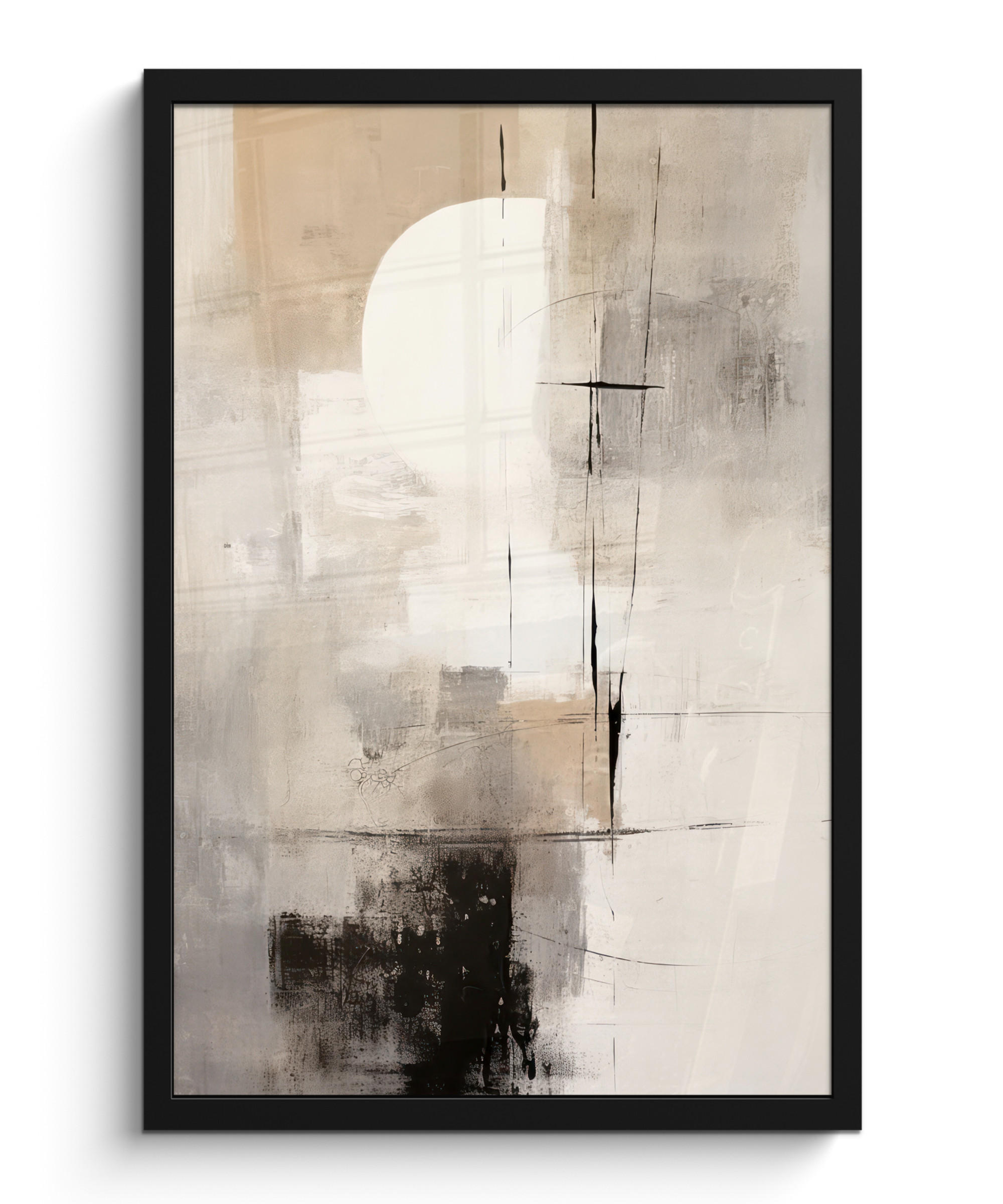 GERAHMTES BILD Abstrakt - Kunst - Grau 40x60 cm - Hellgrau, Papier (40/60cm) - MuchoWow
