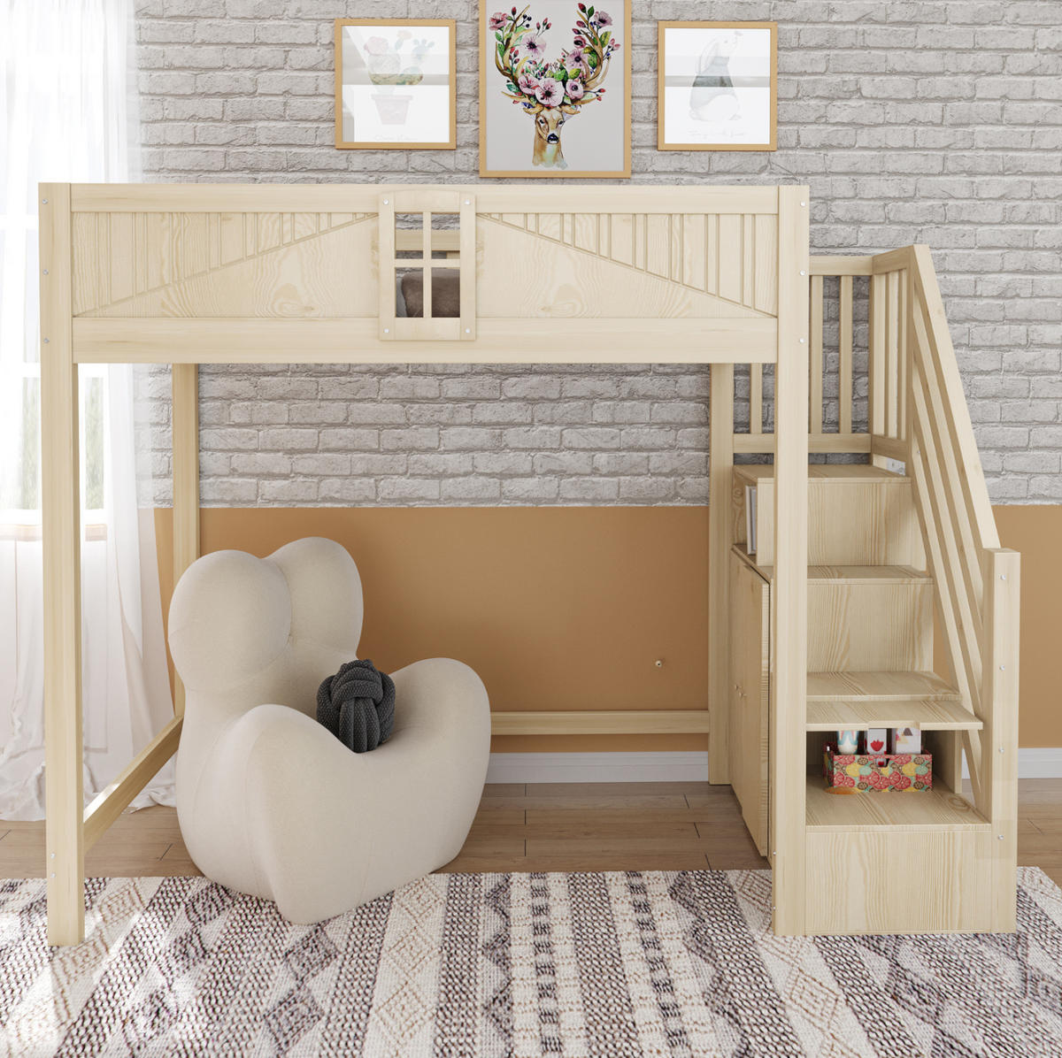 HOCHBETT mit Stauraum 90x200 cm Massivholz Natur, Leiter beidseitig montierbar - Braun, Holzwerkstoff (90/200cm) - Beauniv