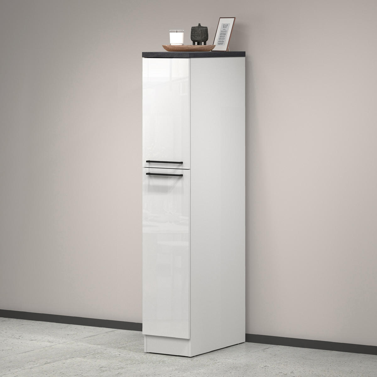 KÜCHENSCHRANK Glänzendes Weiß, Schiefer 60/30/165 cm - Weiß, Holzwerkstoff (30/165/60cm) - DMORA