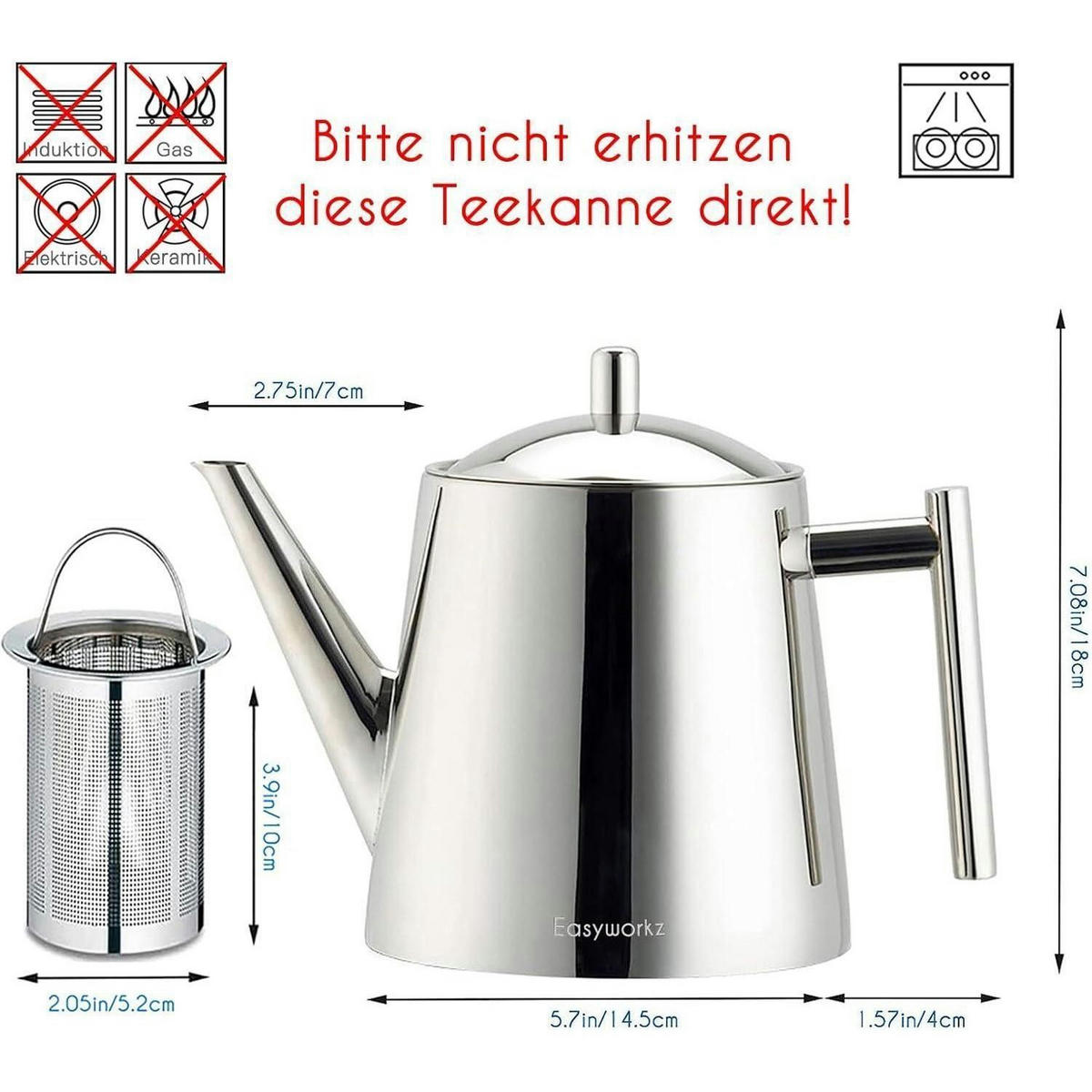 TEEKANNE doppelwandig Edelstahl 1000 ml - Silberfarben, Metall (14.5/19cm)