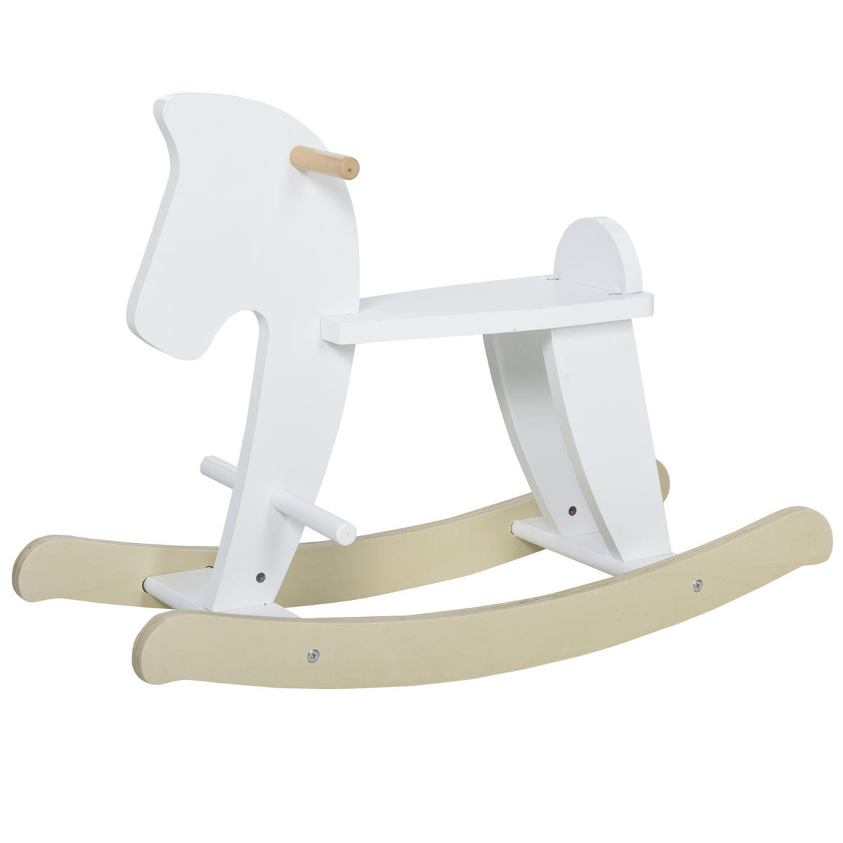 SCHAUKELPFERD DE-18221 mit Griffen und Fußstütze Weiß/Naturholz - Weiß, Holzwerkstoff (26.5/48/68cm) - ComfortXL