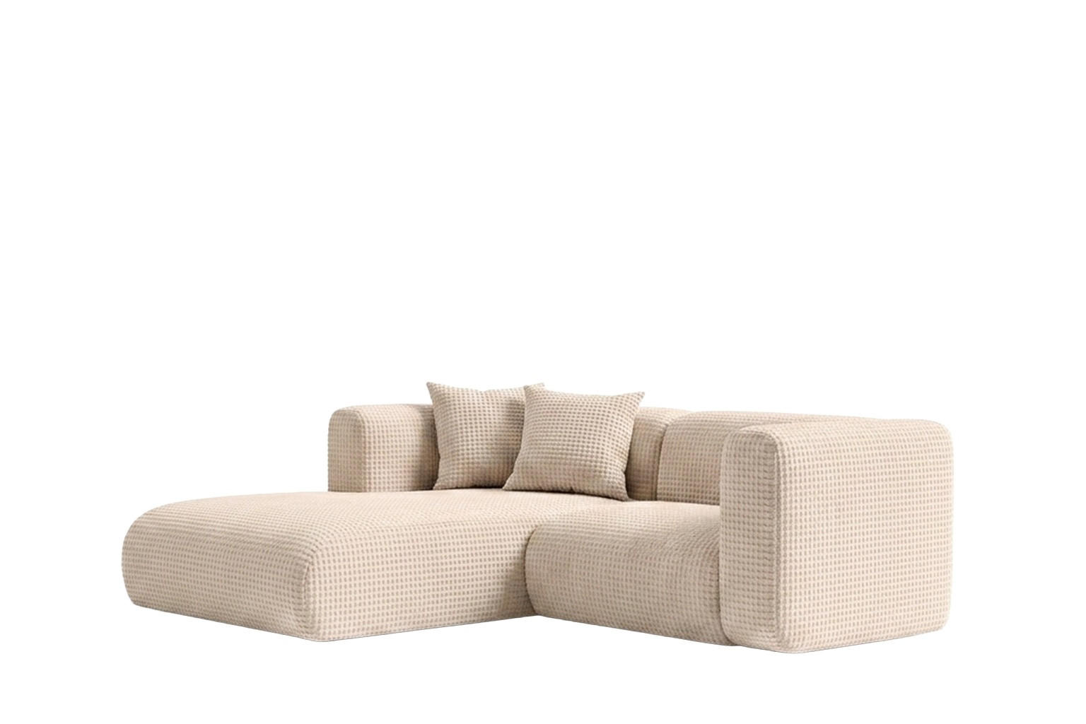 ECKSOFA L-Form mini, Chenille-Stoff Cremona, Creme, Links, GRETA - Creme, Holz (226/179cm) - Kaiser Möbel